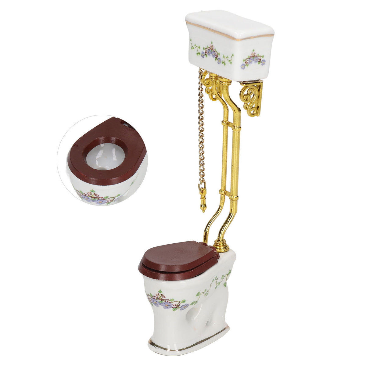 Mini Toilet 1:12 Scale Vintage Style Ceramic Metal Dollhouse Decoration K54678