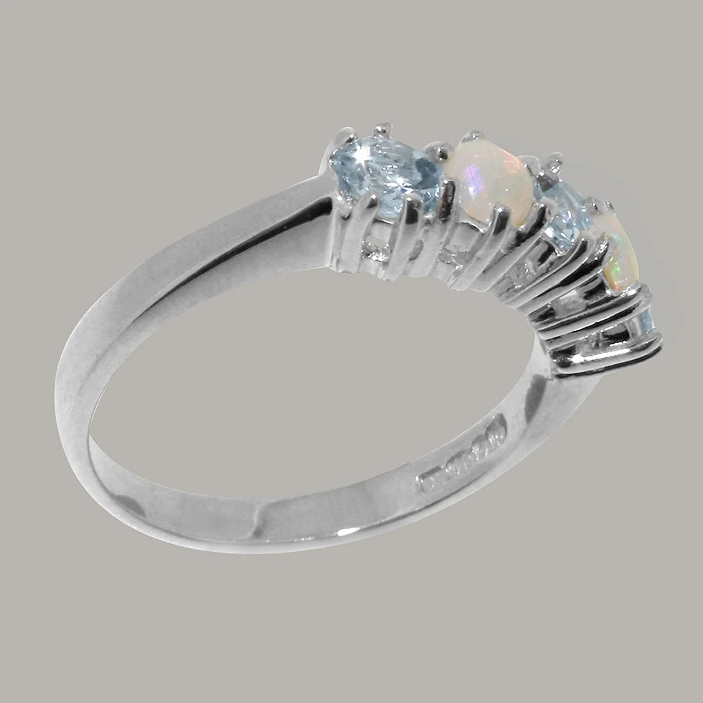 925 Sterling Silver Natural Aquamarine & Opal Eternity Ring V377