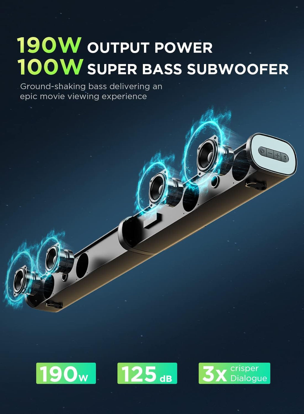 190W 2.1CH Sound Bar with Subwoofer, Wall Mountable K8524