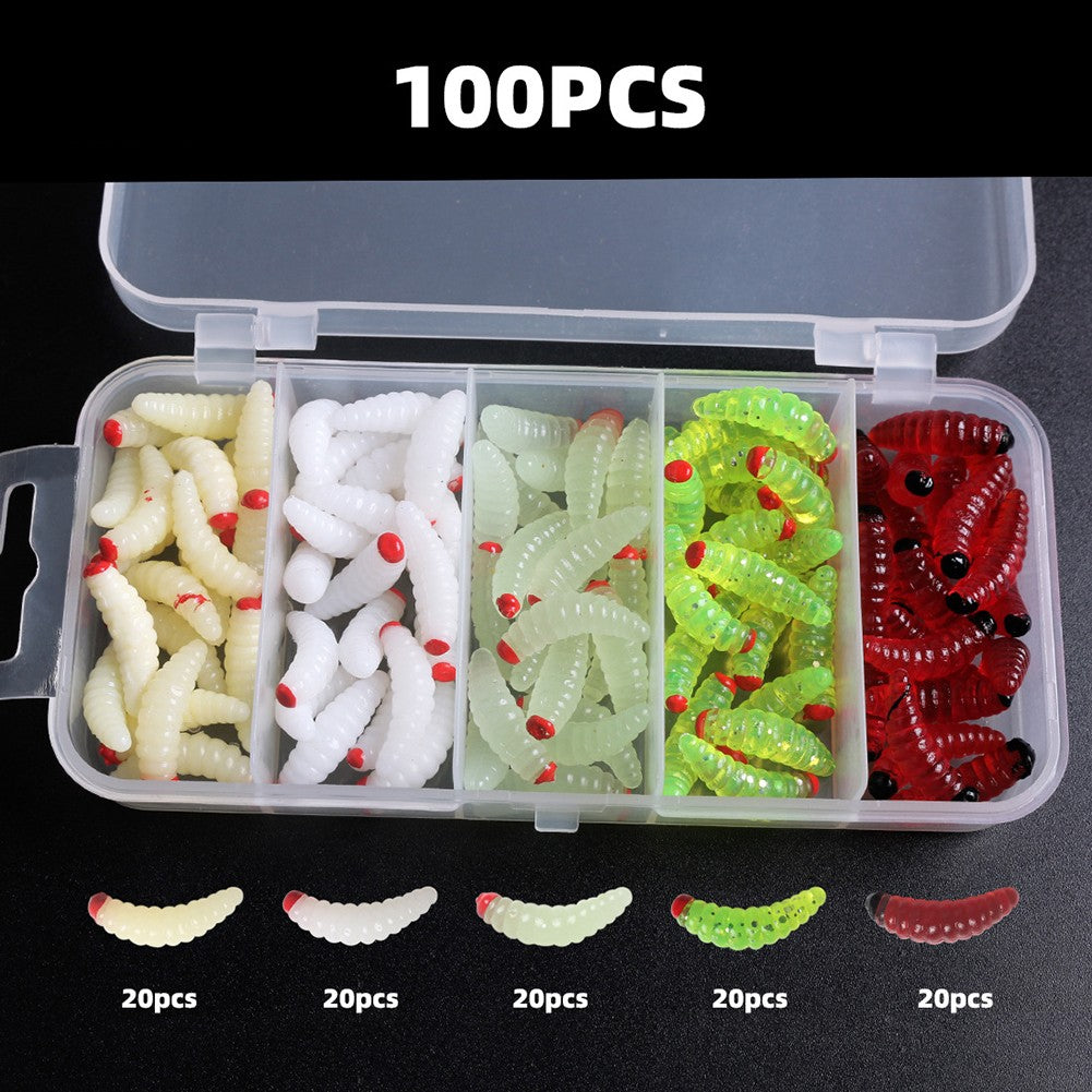 100Pcs Boxed Silica Gel Soft Bait Artificial Maggots R457727