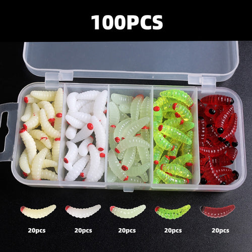 100Pcs Boxed Silica Gel Soft Bait Artificial Maggots R457727