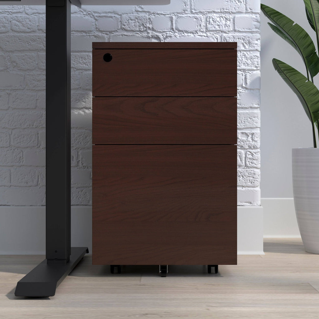 Walnut Mobile Wooden Pedestal Filing Cabinet N3664