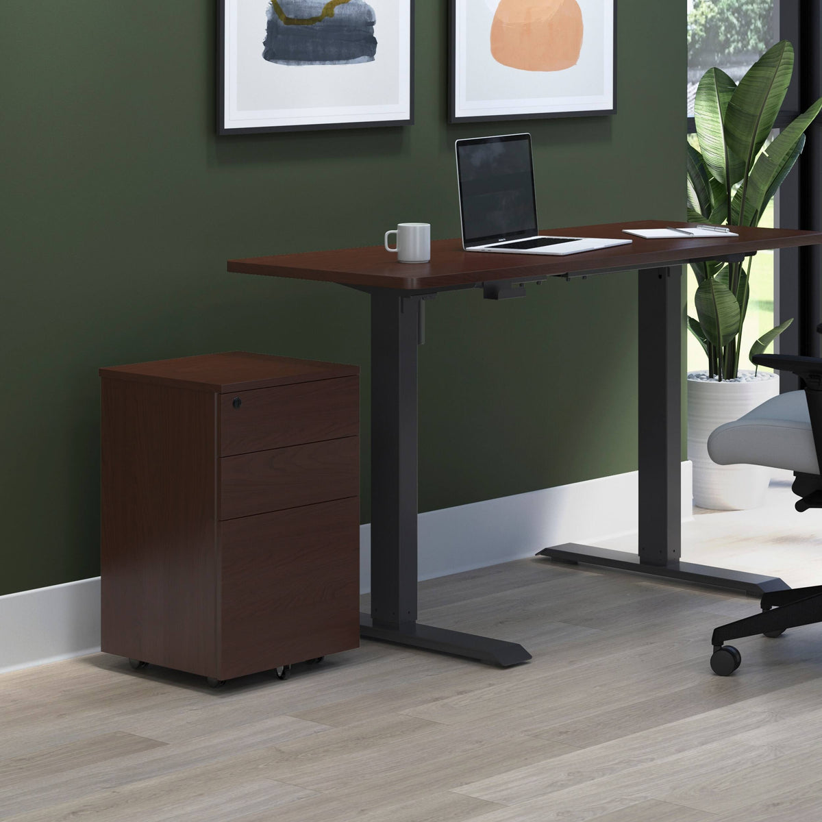 Walnut Mobile Wooden Pedestal Filing Cabinet N3664