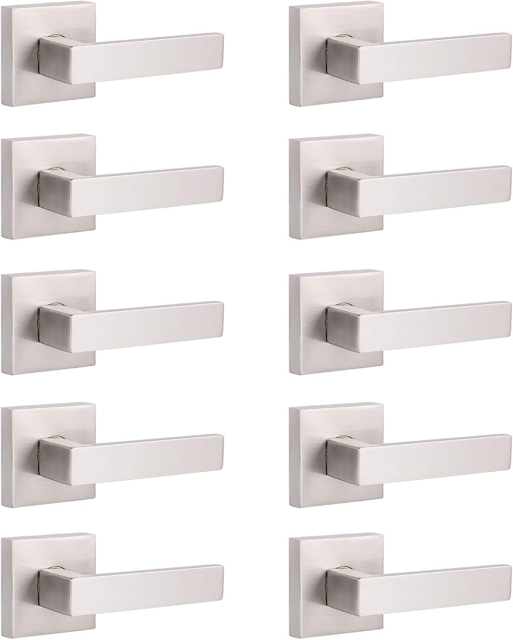 Pack of 6 Satin Nickel Square Door Handles Levers with Privacy Locks T233026
