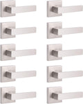 Pack of 6 Satin Nickel Square Door Handles Levers with Privacy Locks T233026