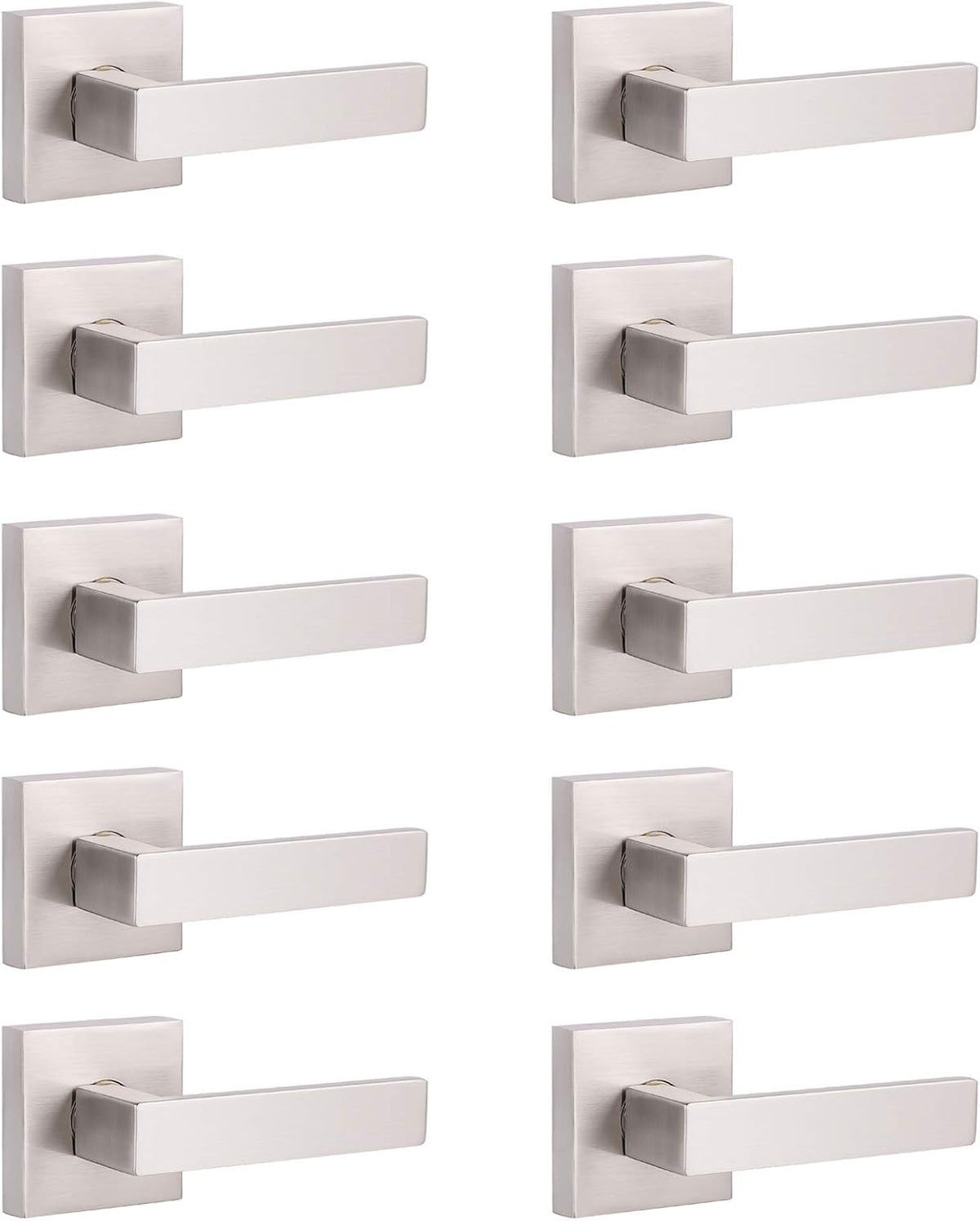 Pack of 6 Satin Nickel Square Door Handles Levers with Privacy Locks T233026