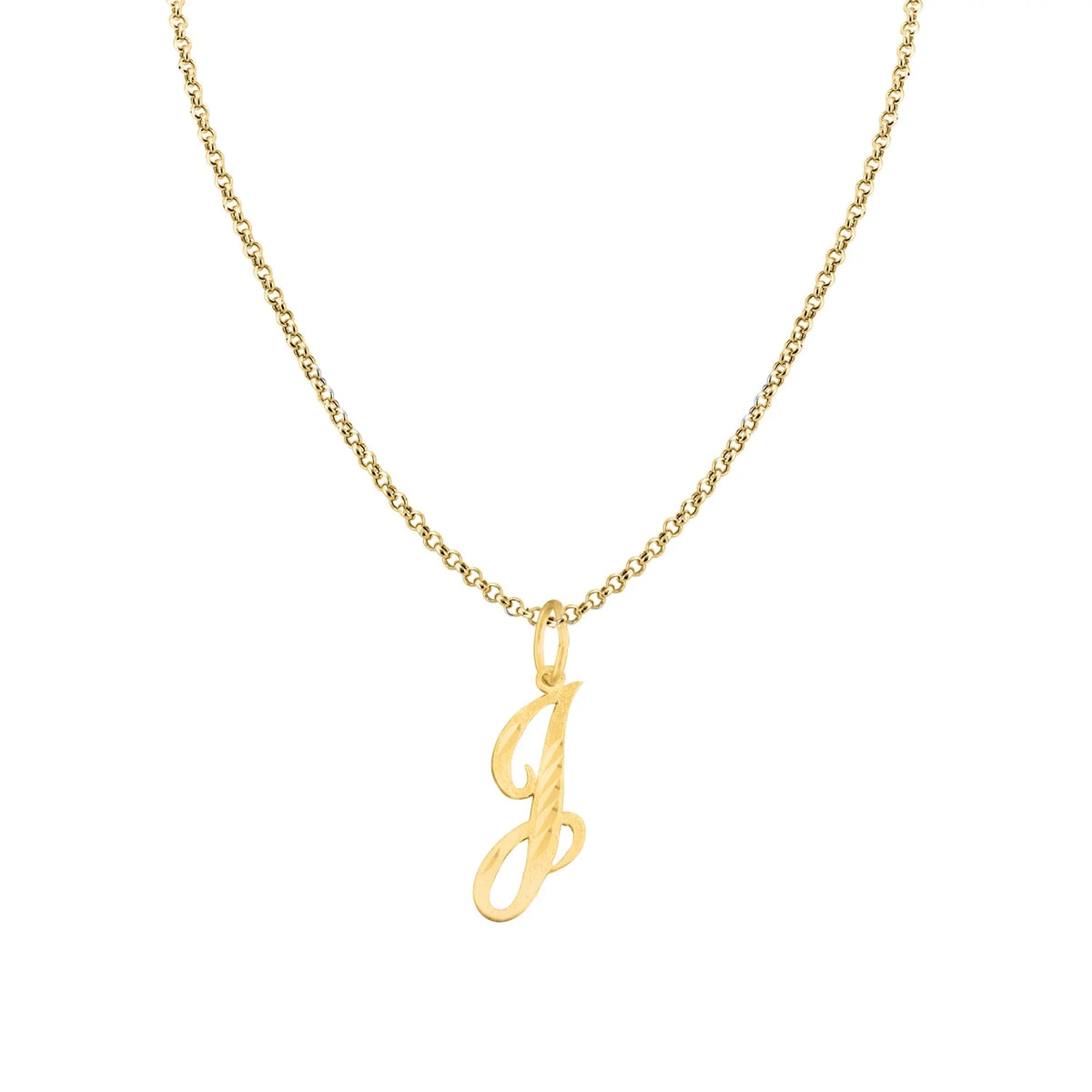 14K Yellow Gold Diamond-cut Initial 'J' Pendant Necklace with 16" Chain C3650