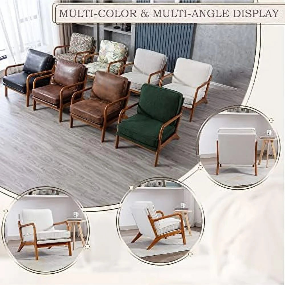 Upholstered PU Leather Accent Chair with Thicken Cushion Wooden Arm Chair P5875