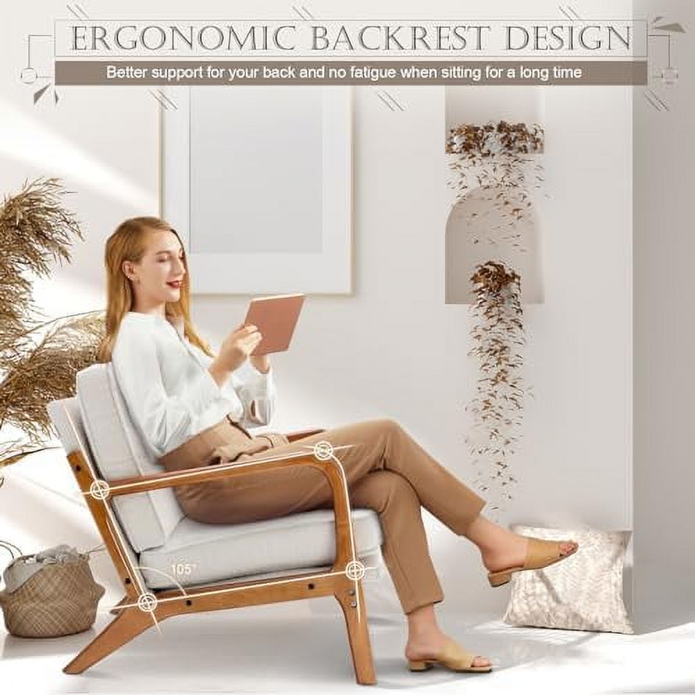 Upholstered PU Leather Accent Chair with Thicken Cushion Wooden Arm Chair P5875