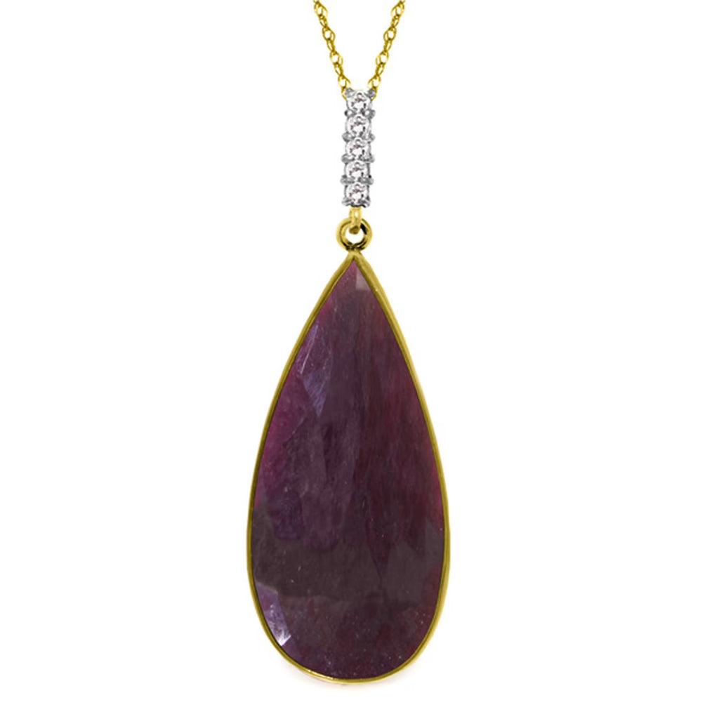14k Yellow Gold Necklace Diamonds Pear Shape Ruby H186