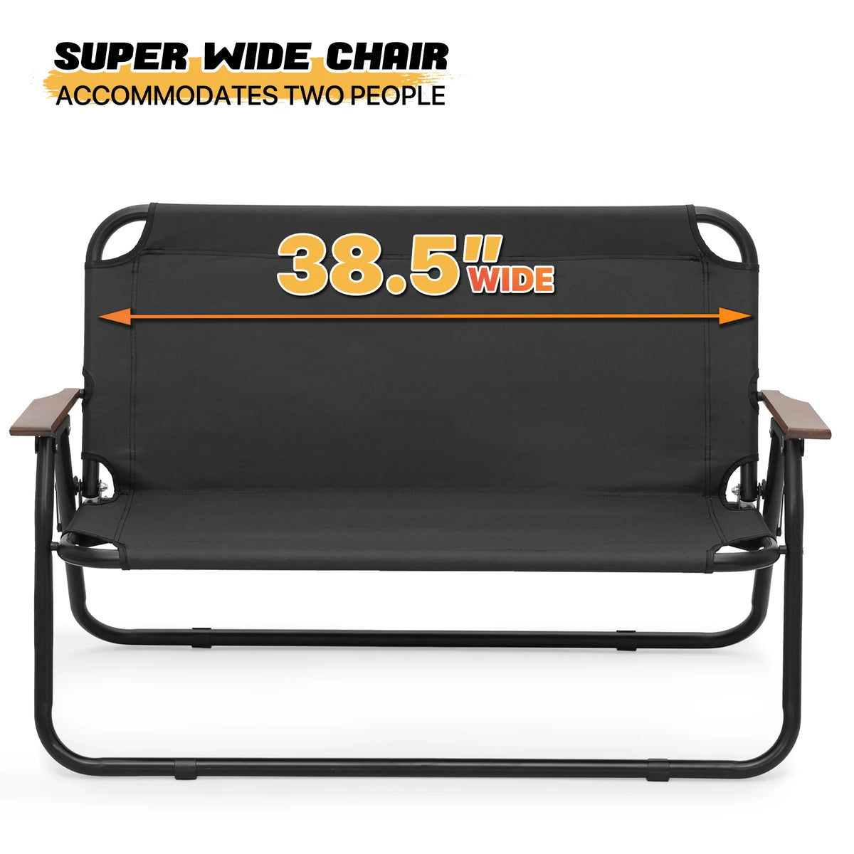 Folding Double Camping Chair with Armrest, 2-Person, Black A57445