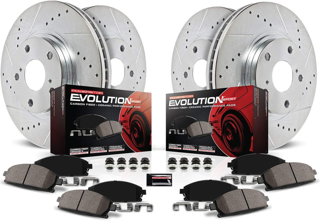 Front and Rear Carbon Fiber Brake Pads with Drilled & Slotted Brake Rotors Kit Z965492