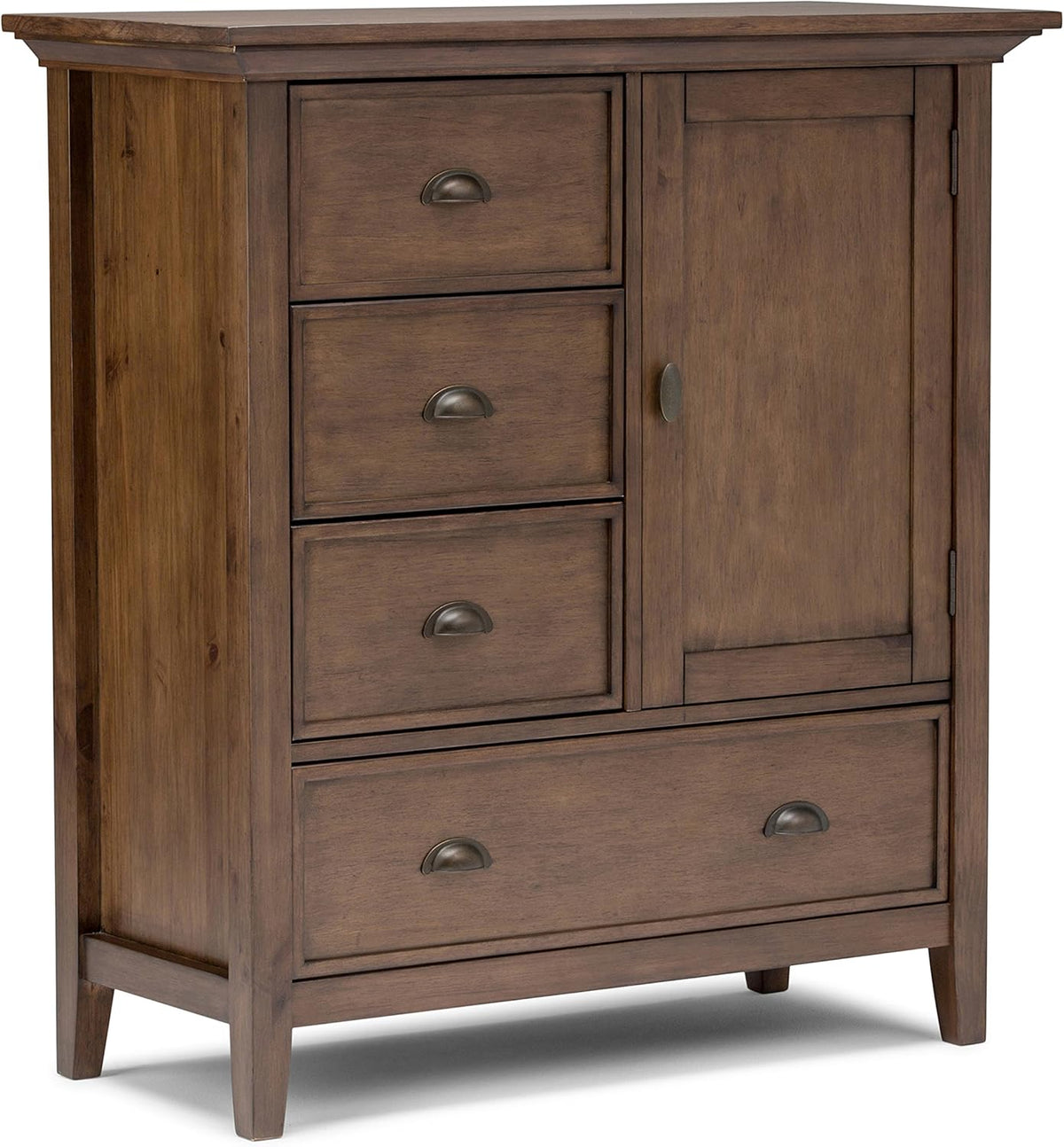 Solid Wood 39 Inch Wide Storage Cabinet in Light Golden Brown with 3 Small Drawers and 1 Large Drawer U443