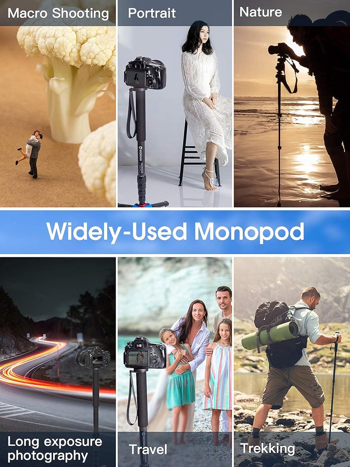 Carbon Fiber Camera Monopod with Removable Base, 5-Section Leg 65” Max. Height N773628