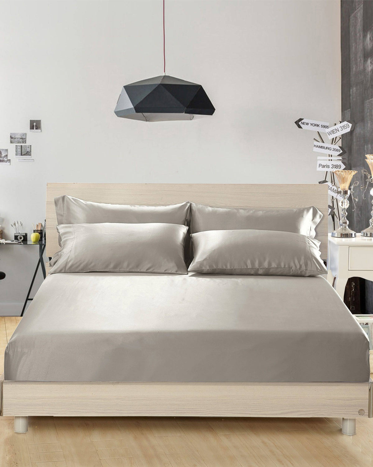 Fitted Sheet Seamless 19 Momme Silvergray 152 x 203 + 40cm G3292