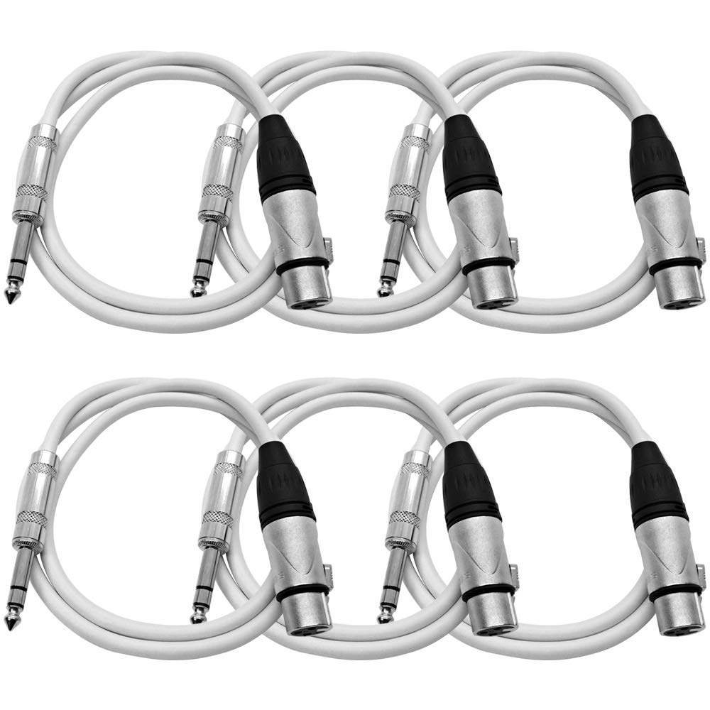 6 Pack of 25 Ft XLR Female to 1/4 TRS Patch Cable Snake Cords Balanced S1535
