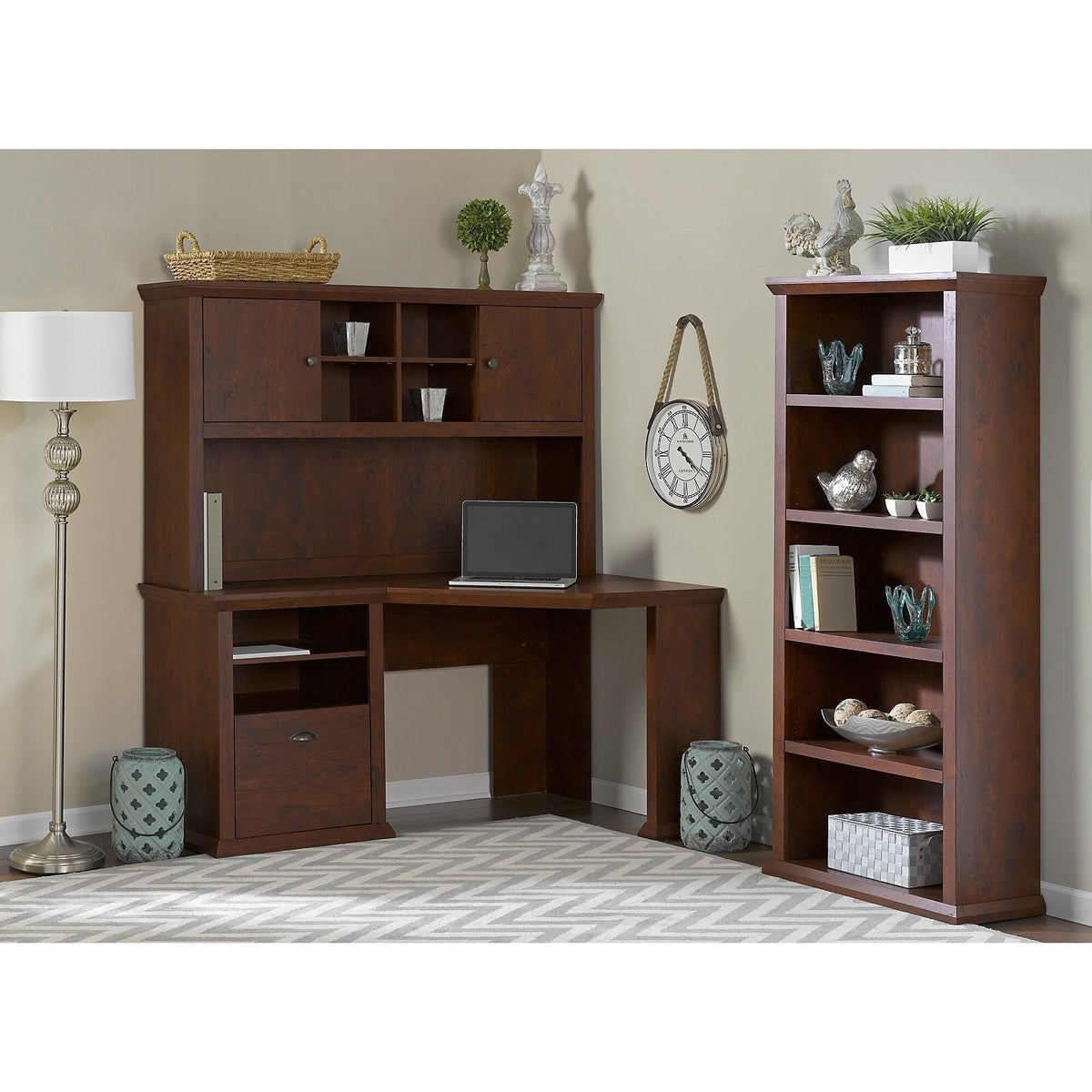 Antique Cherry Corner Desk with Hutch and Bookcase F44613