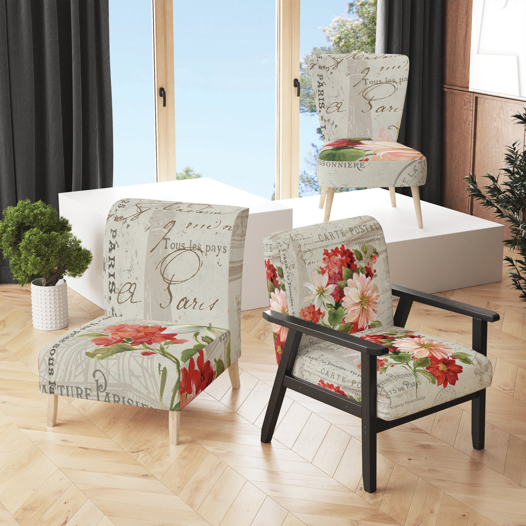 Red Painted Flowers Upholstered Accent Chair Z121