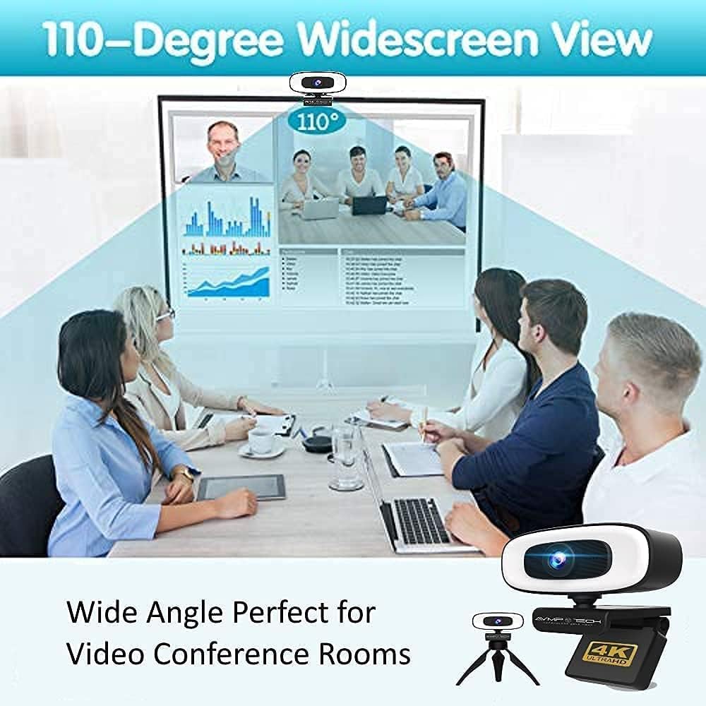 4K Webcam with Light Ultra HD 8MP Autofocus USB Web Cam with Microphone for Desktop Computer PC Streaming Camera + Tripod + USBC + Privacy Cover Pack of 2 N922