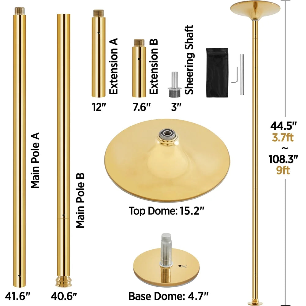 Gold Height Adjustable Spinning Static Dance Pole E815278