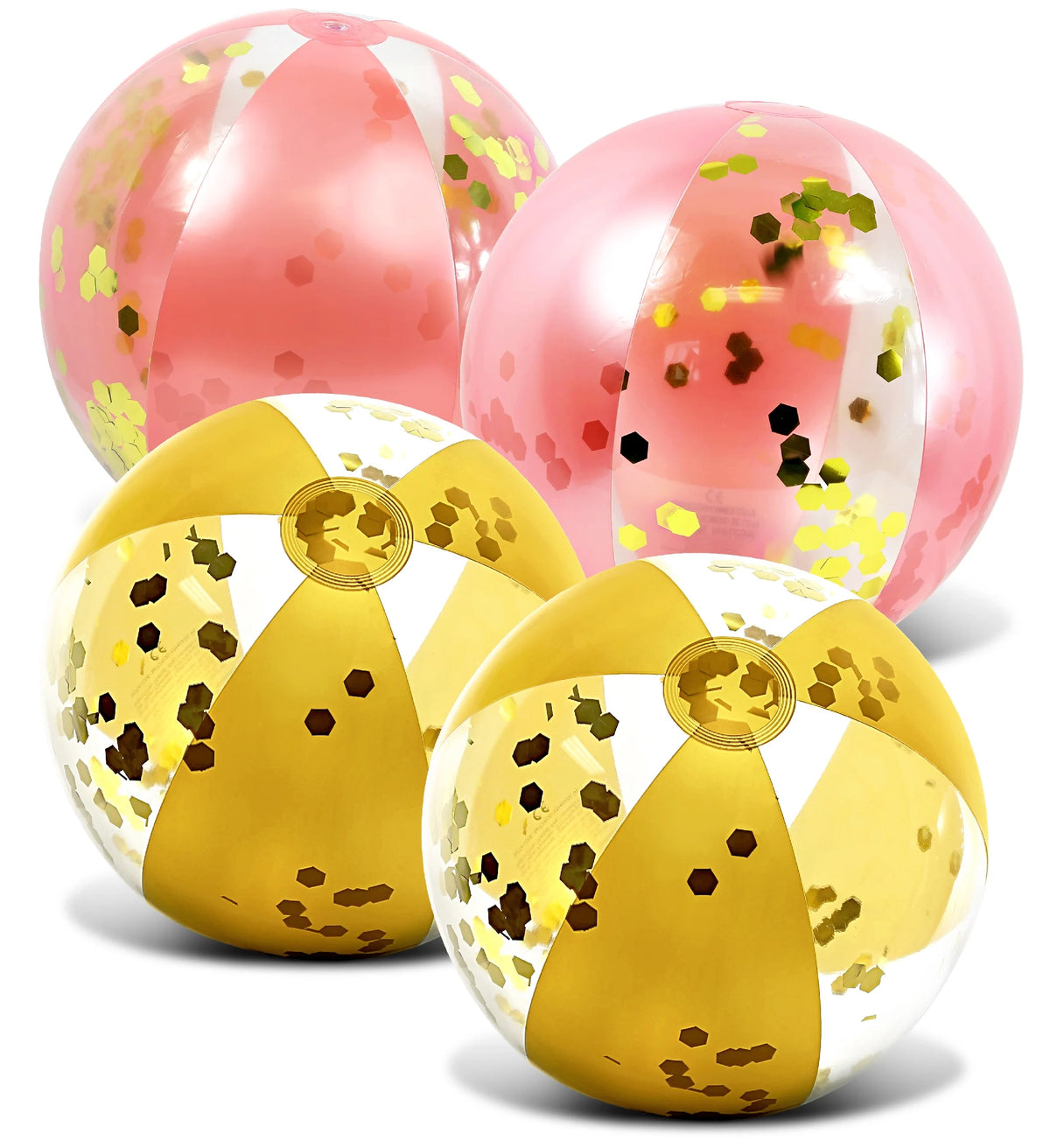 Inflatable Beach Balls Gold and Rose Gold Confetti 16 Inch Vinyl Pool Toy (2 Items) Y969
