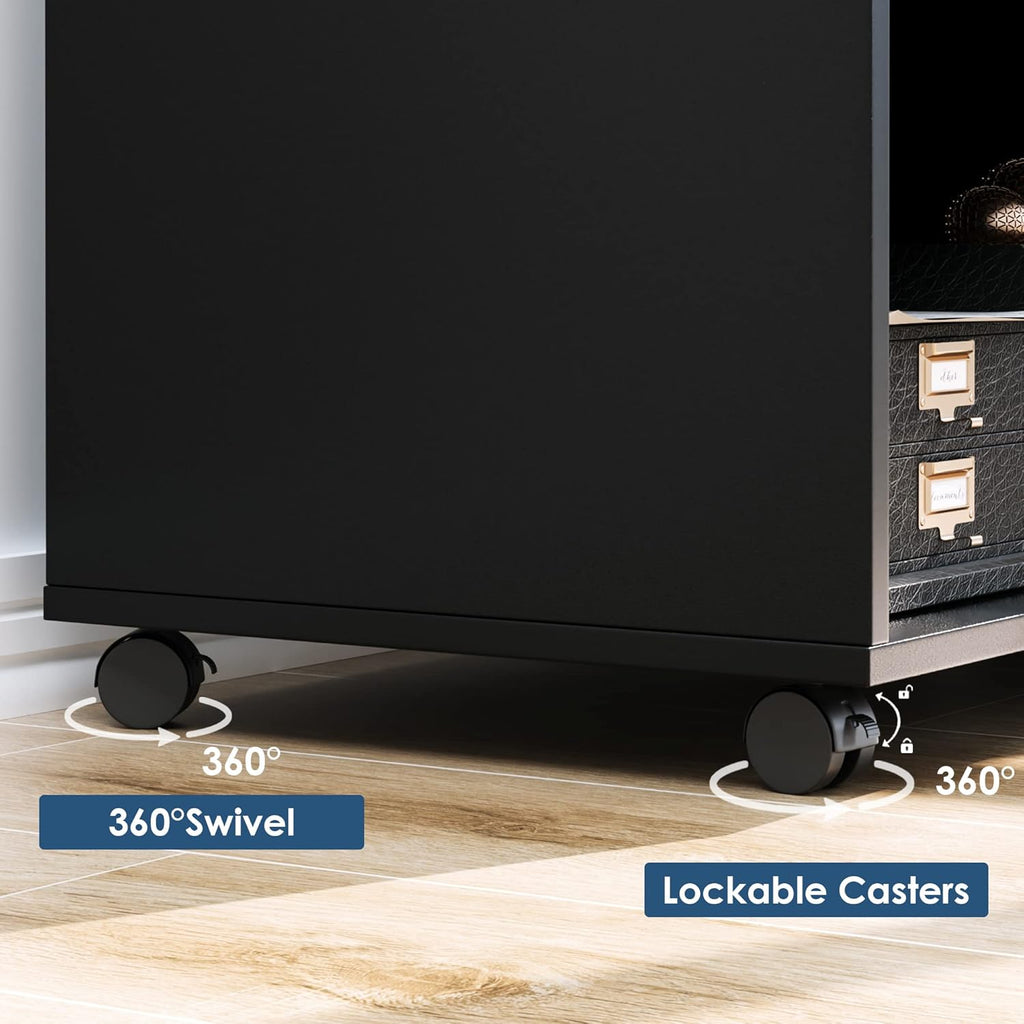 Black Wood Lateral File Cabinet with 3 Drawers and Lock W2615