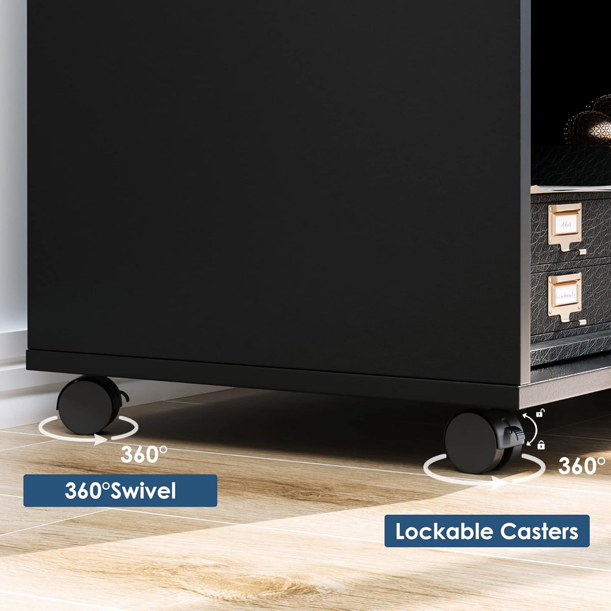 Black Wood Lateral File Cabinet with 3 Drawers and Lock W2615