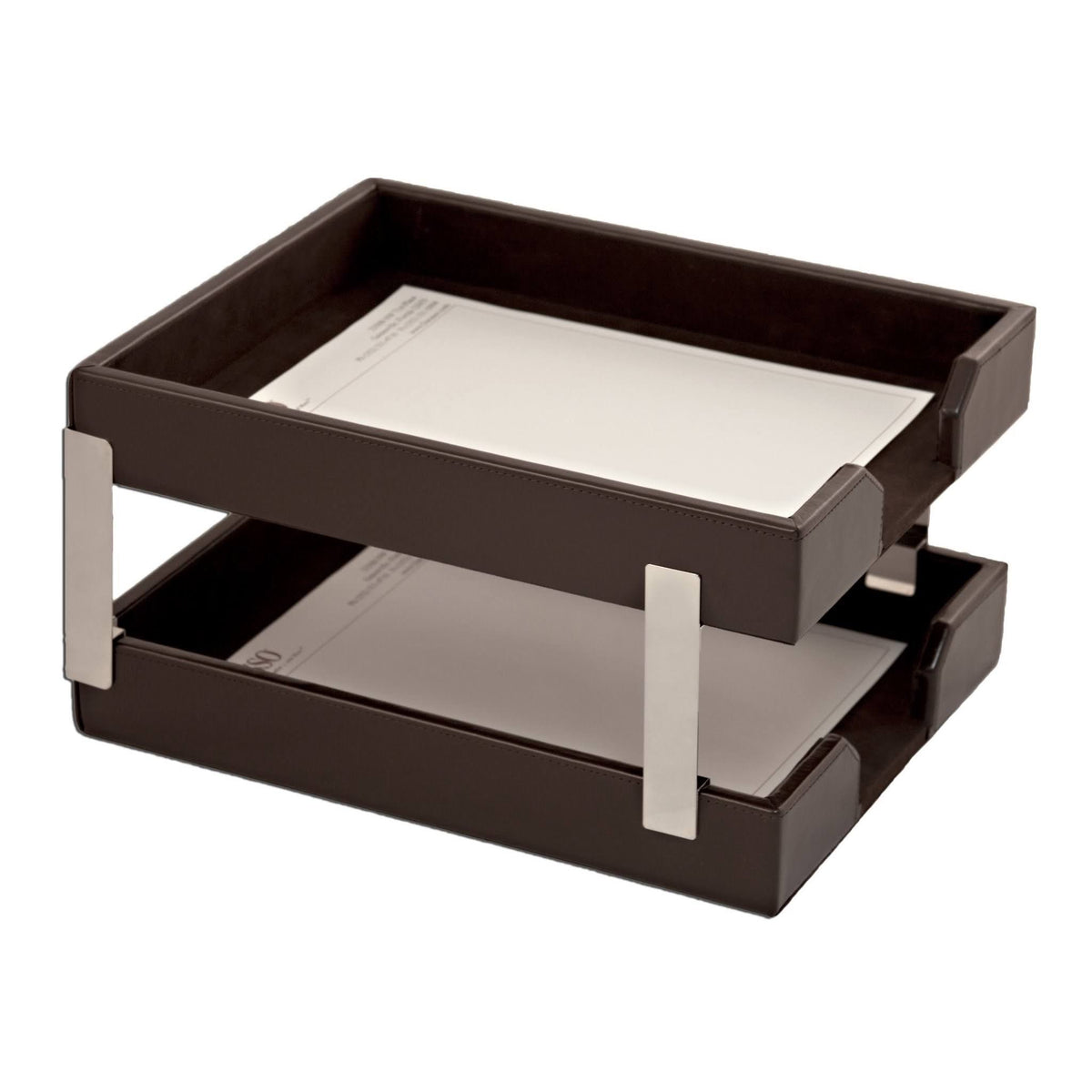 Dark Brown Leather Double Letter Trays Y889