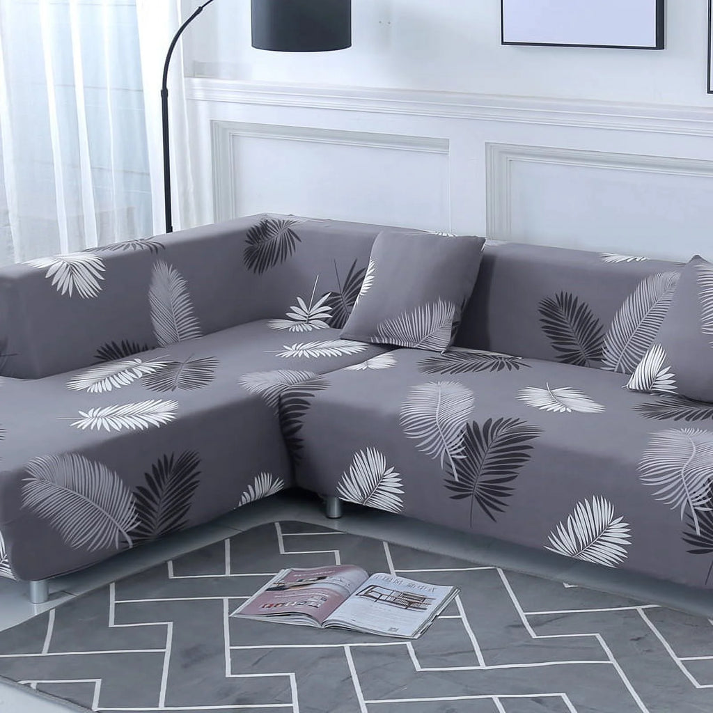 2 Piece L Shaped Sectional Couch Covers with 2pcs Pillowcases, Black, 3 Seater+4 Seater W914247
