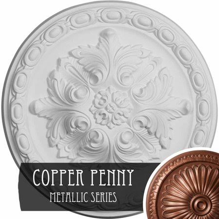 12 1/8x22OD x 3 1/2x22ID x 1x22P Hand-Painted Copper Green Patina Ceiling Medallion G6101