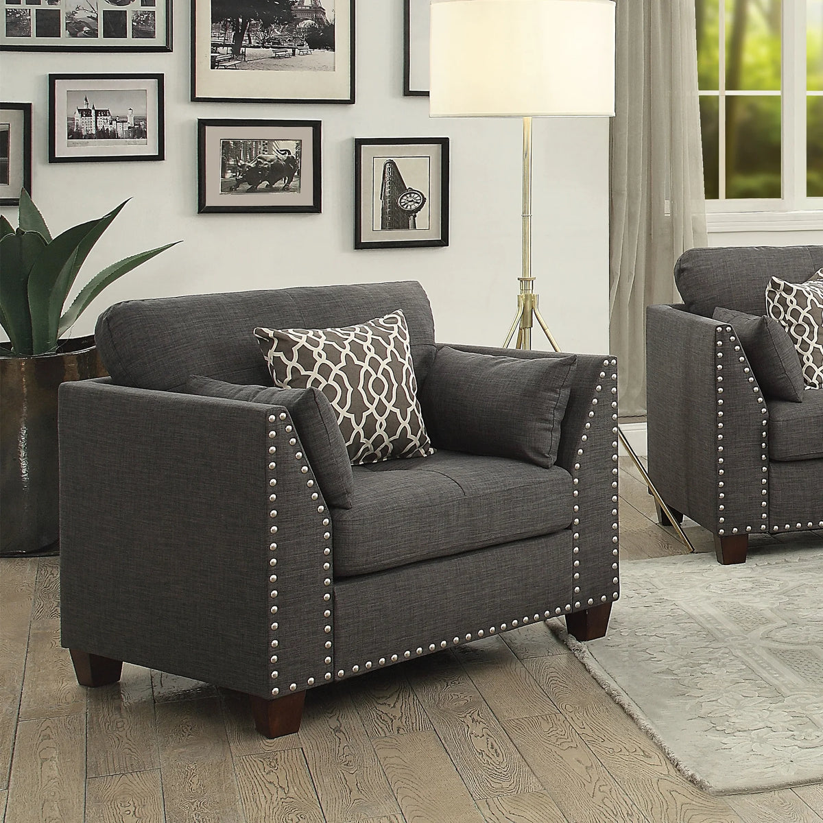 Laurissa Chair & 3 Pillows in Light Charcoal Linen I645