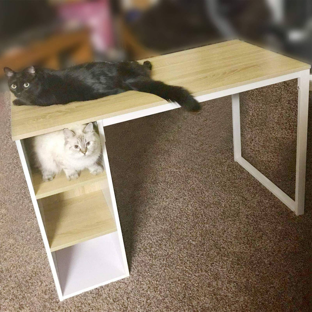Wood Computer Desk with 5 Side Shelves W86811