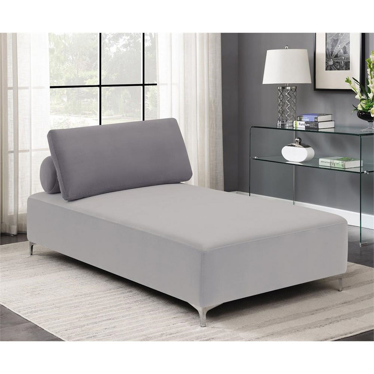 Grey Upholstered Accent Chaise with Removable Pillow V169707