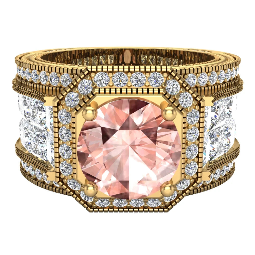 14K Gold Morganite Engagement Ring Halo 8.00 mm 6.85 carat X46183