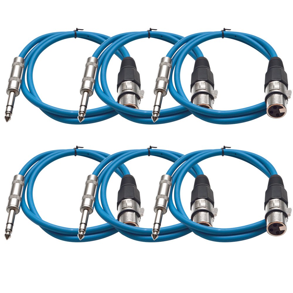 6 Pack of 25 Ft XLR Female to 1/4 TRS Patch Cable Snake Cords Balanced S1535