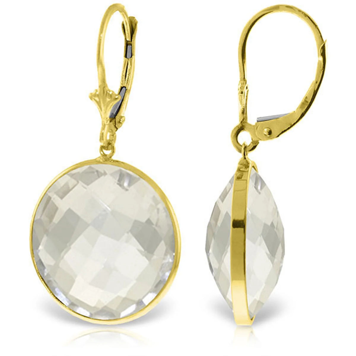 14k Solid Gold Leverback Earrings with Round White Topaz U7283