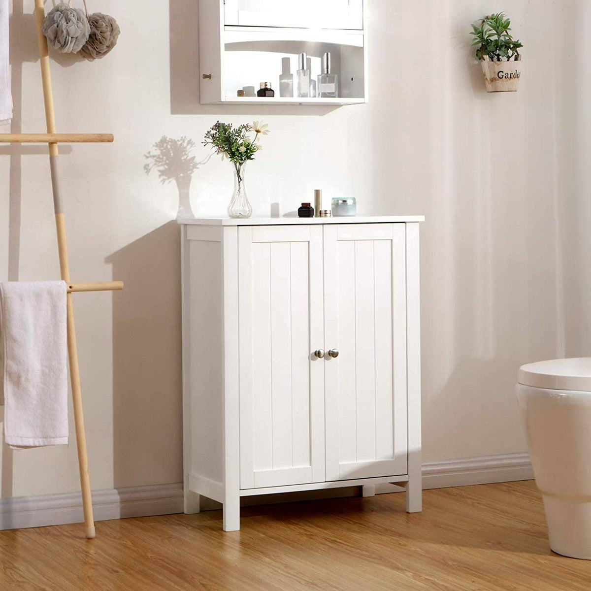 White Storage Cabinet with Double Door Adjustable Shelf Y27465