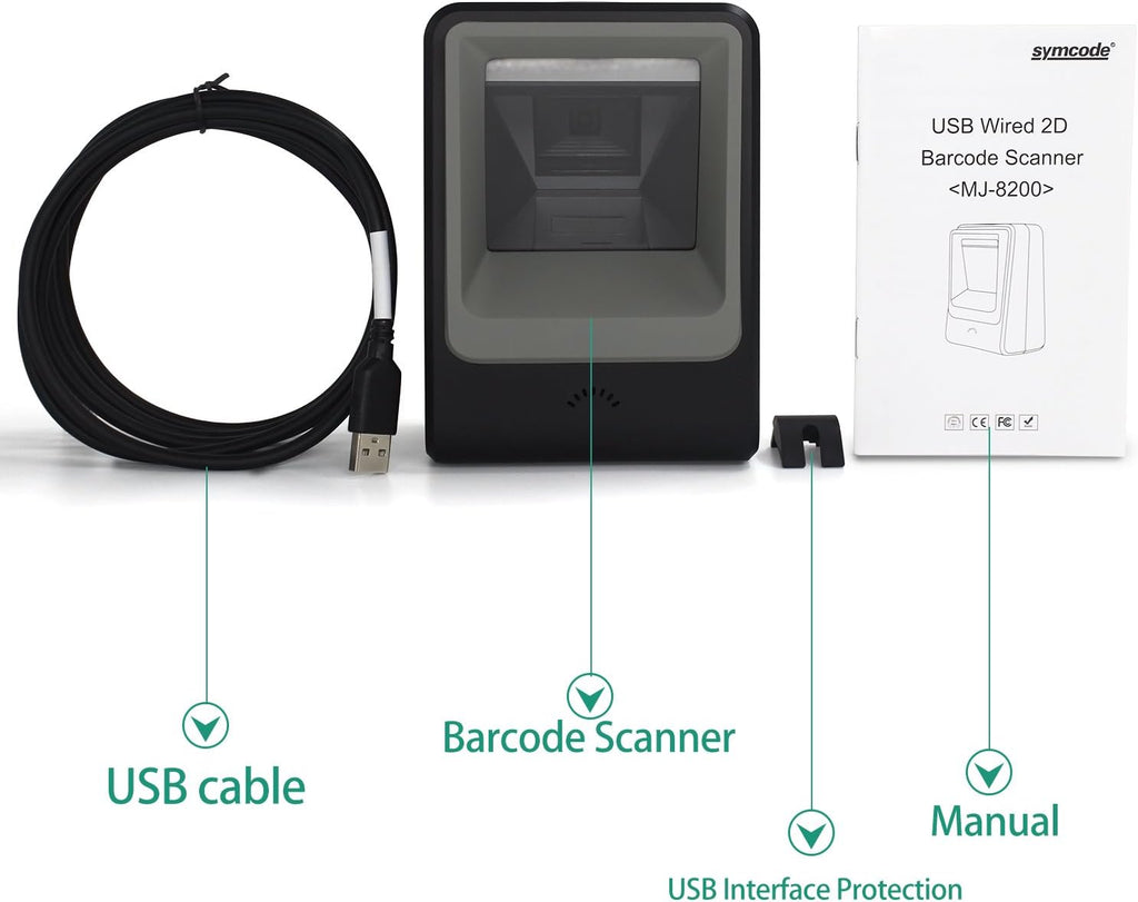 2D QR Barcode Scanner, Omnidirectional Hands-Free USB Automatic Barcode Reader W180