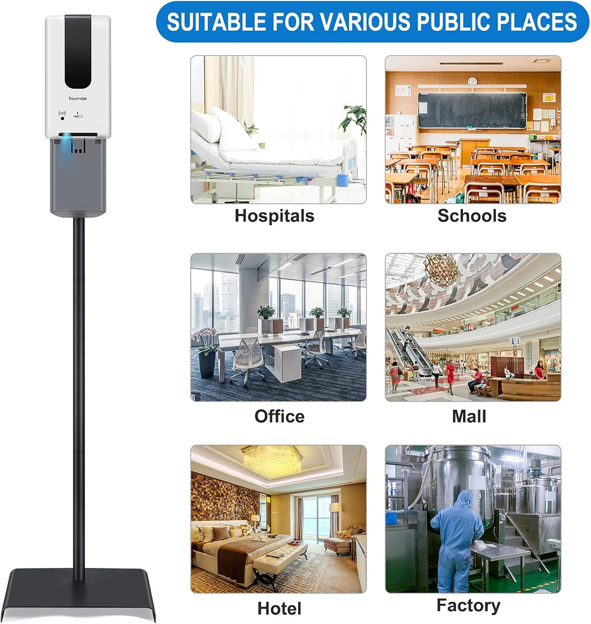 Automatic Hand Sanitizer Dispenser with Stand and Drip Catcher Infrared Sensor Refillable 1200ml Bottle P6509