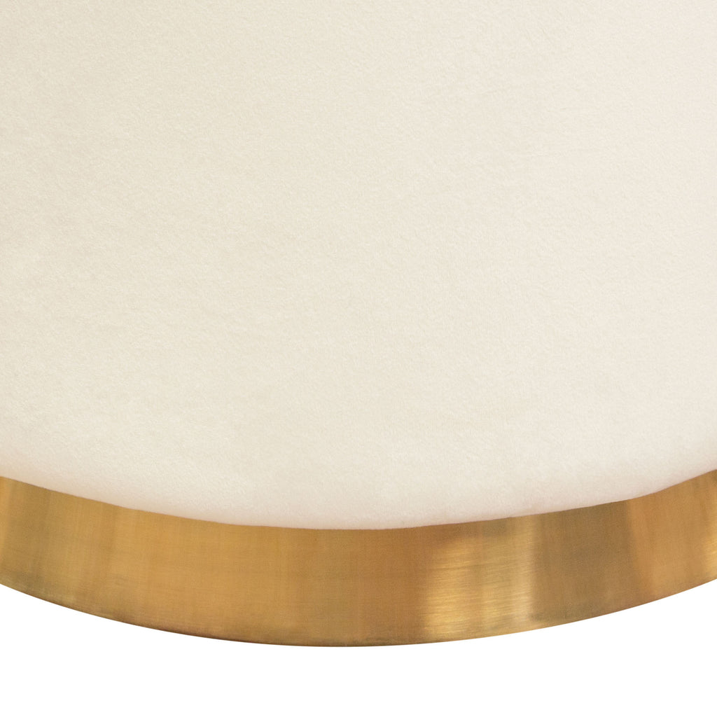 Cream Velvet Round Accent Ottoman with Gold Metal Band O1558