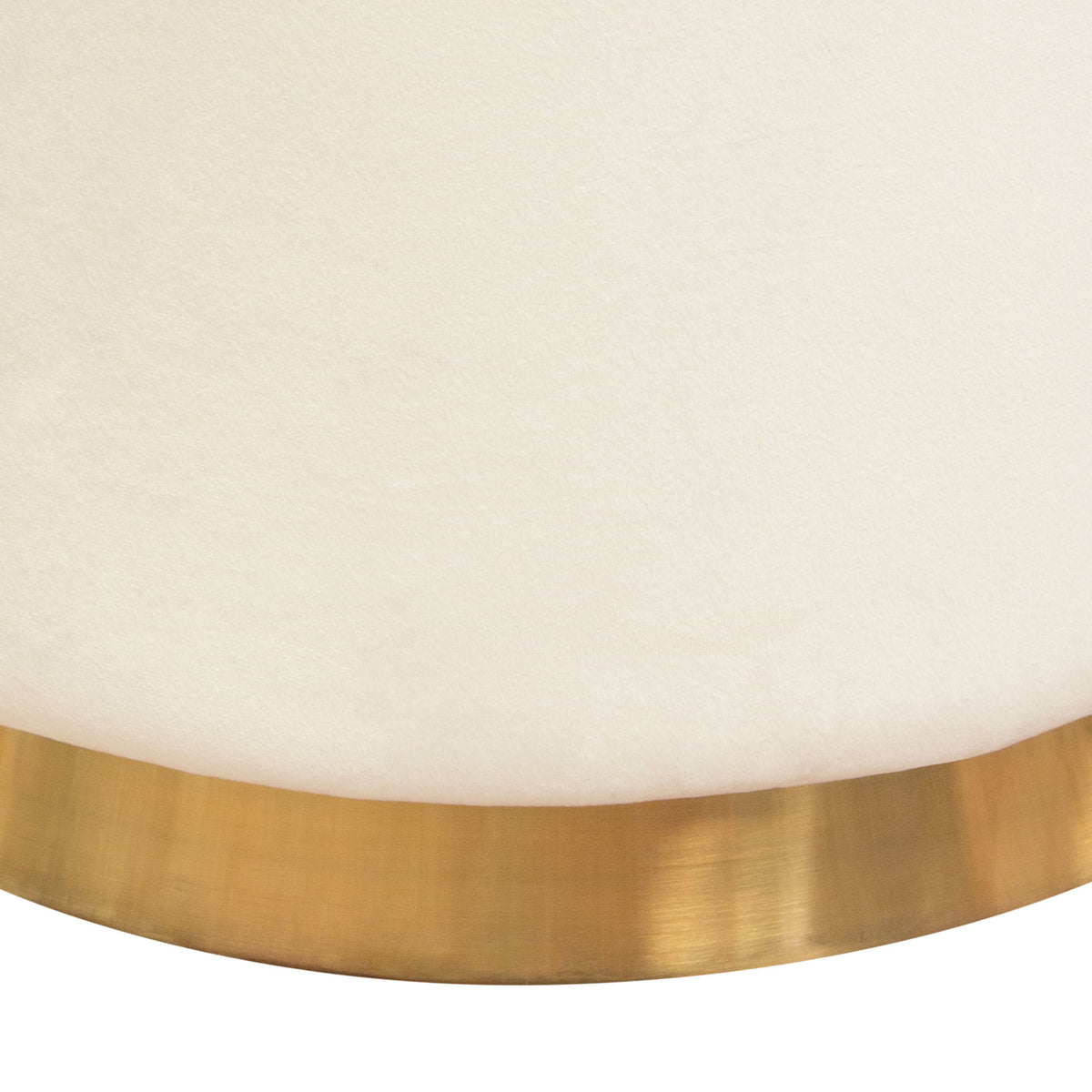 Cream Velvet Round Accent Ottoman with Gold Metal Band O1558