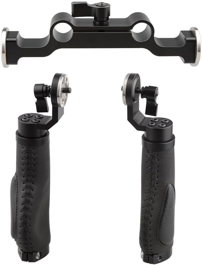 Leather Handle 15mm Rod Shoulder Mount Rig with Rosette Standard Accessory for DSLR (Black, M6 Thread, 31.8 mm) F814245