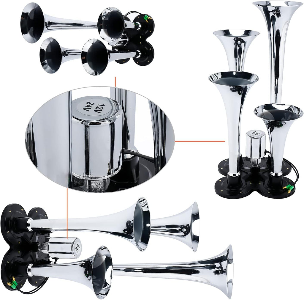 150DB Train Horns Kit with 120 PSI 12V Compressor and Gauge E361
