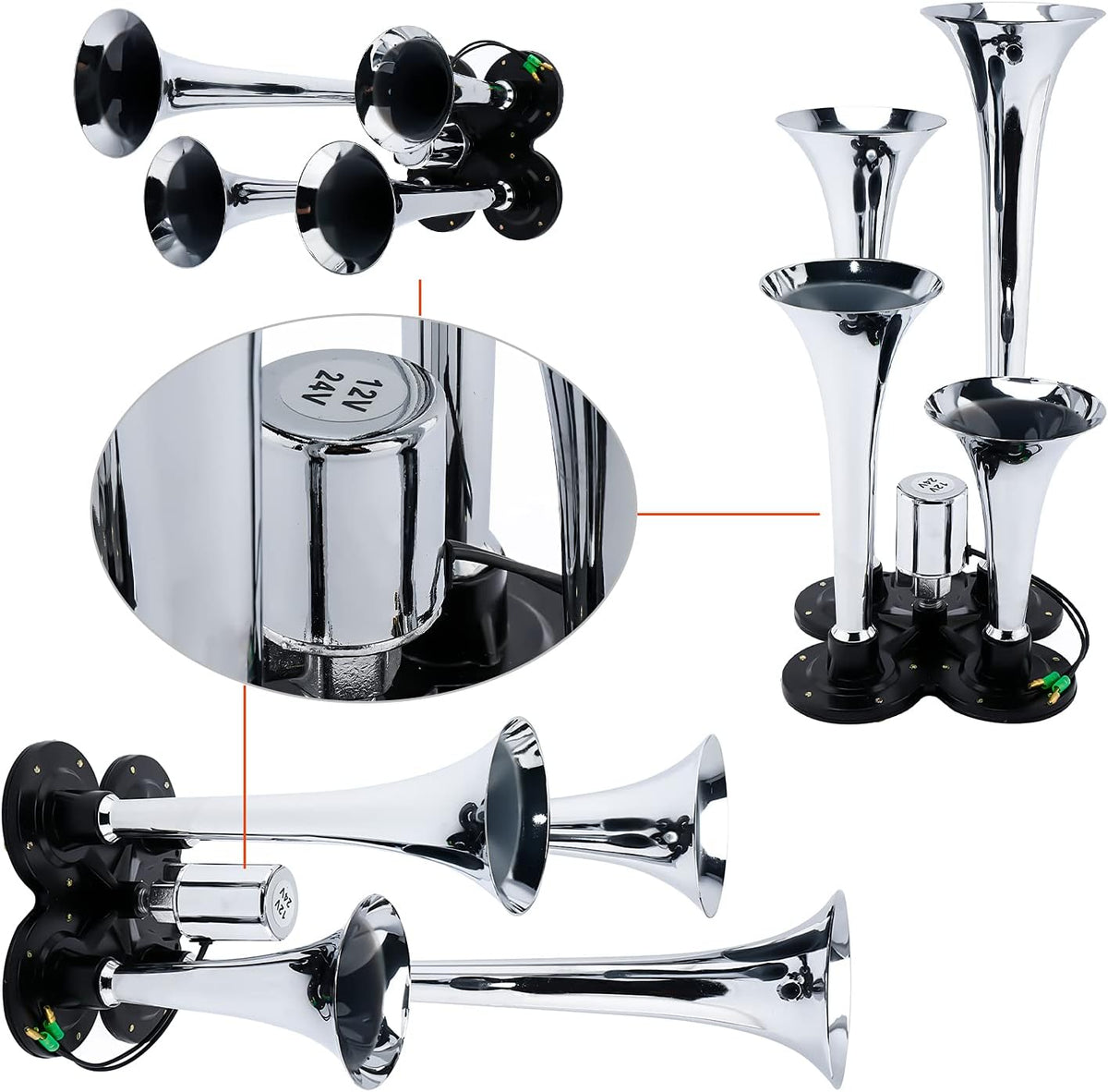 150DB Train Horns Kit with 120 PSI 12V Compressor and Gauge E361