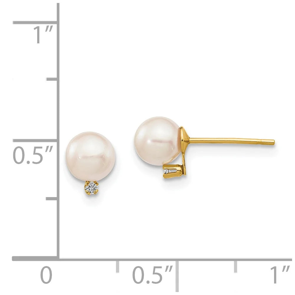 14kt Yellow Gold Akoya Cultured Pearl Diamond Post Earrings C8048