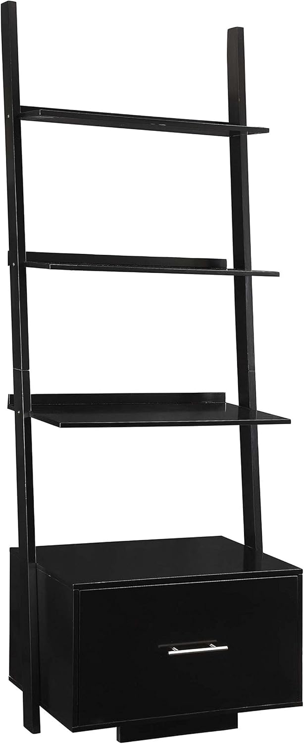 Black Ladder Bookcase with File Drawer G9230