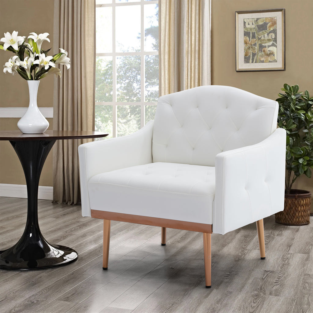 White PU Leather Accent Chair with Golden Metal Legs U15430