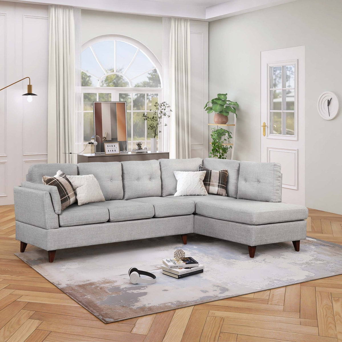 Beige L-Shape Couch with Chaise Lounge E436