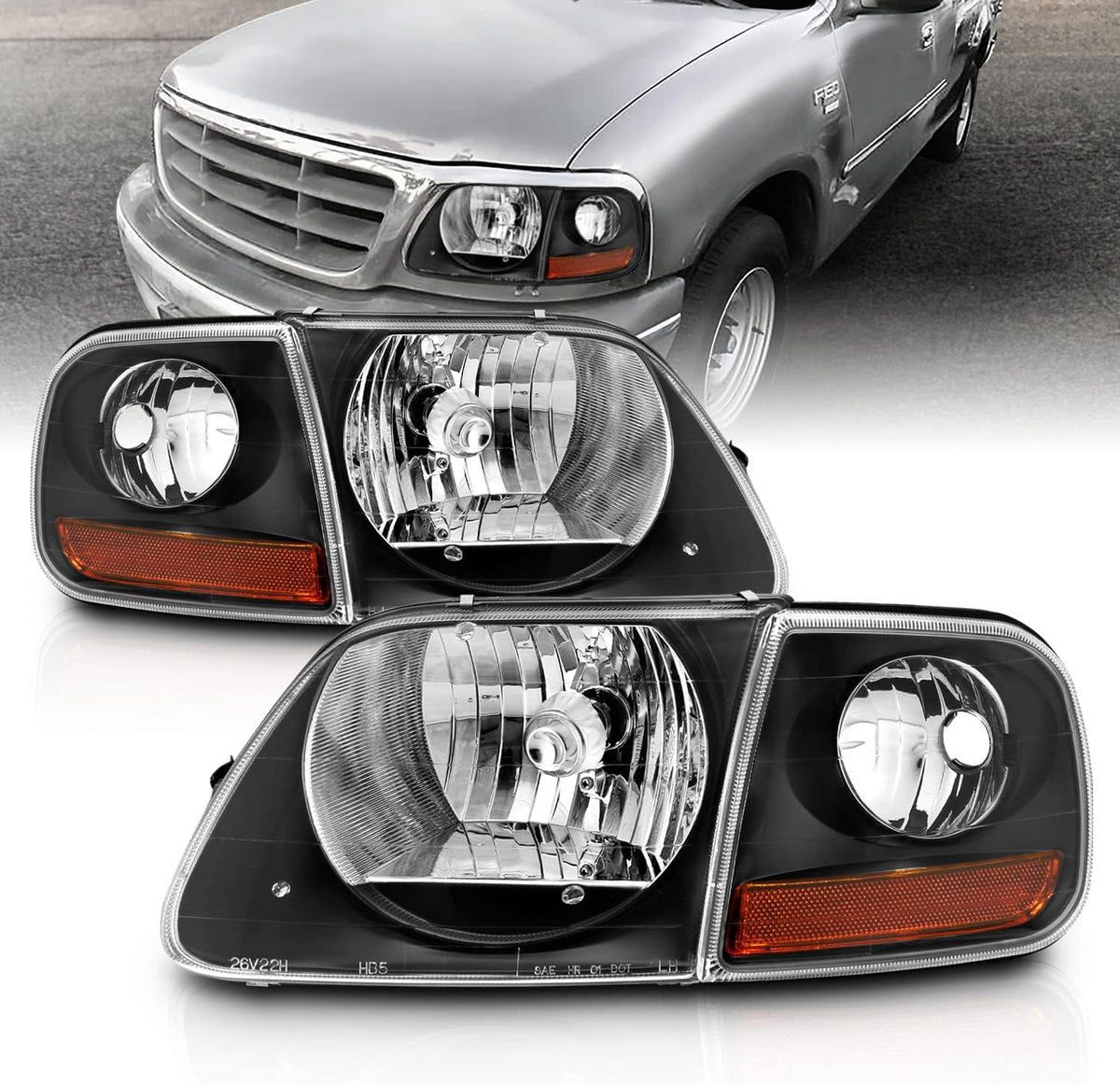 Black Crystal 4 Pieces Headlights + Corner Parking Set J148