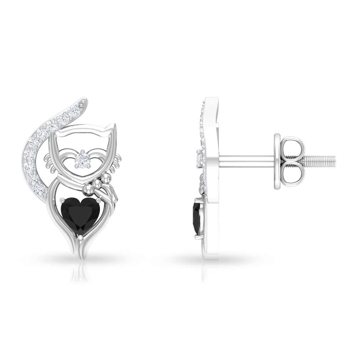Black Diamond Stud Earrings, 925 Sterling Silver G66417